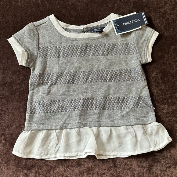 NWT Nautica baby girl Graywith Stripes Shirt Top size 2T - Picture 1 of 4